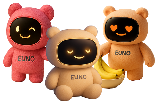 trois robots compagnons euno rose, orange et beige